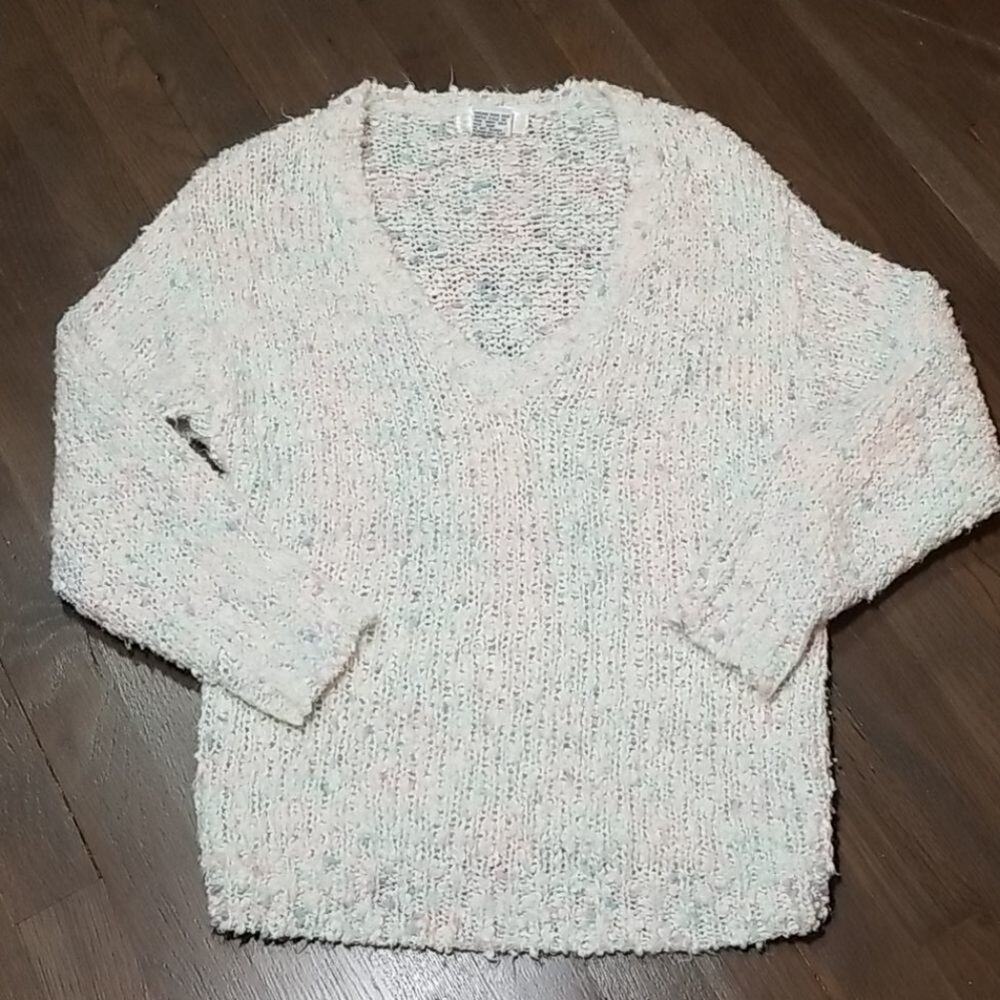 Vintage Here's A Hug Pastel Shaggy Knit V-Neck Sweater Size Medium